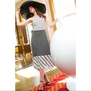 Mixed Stripe Hi-Low Midi Dress